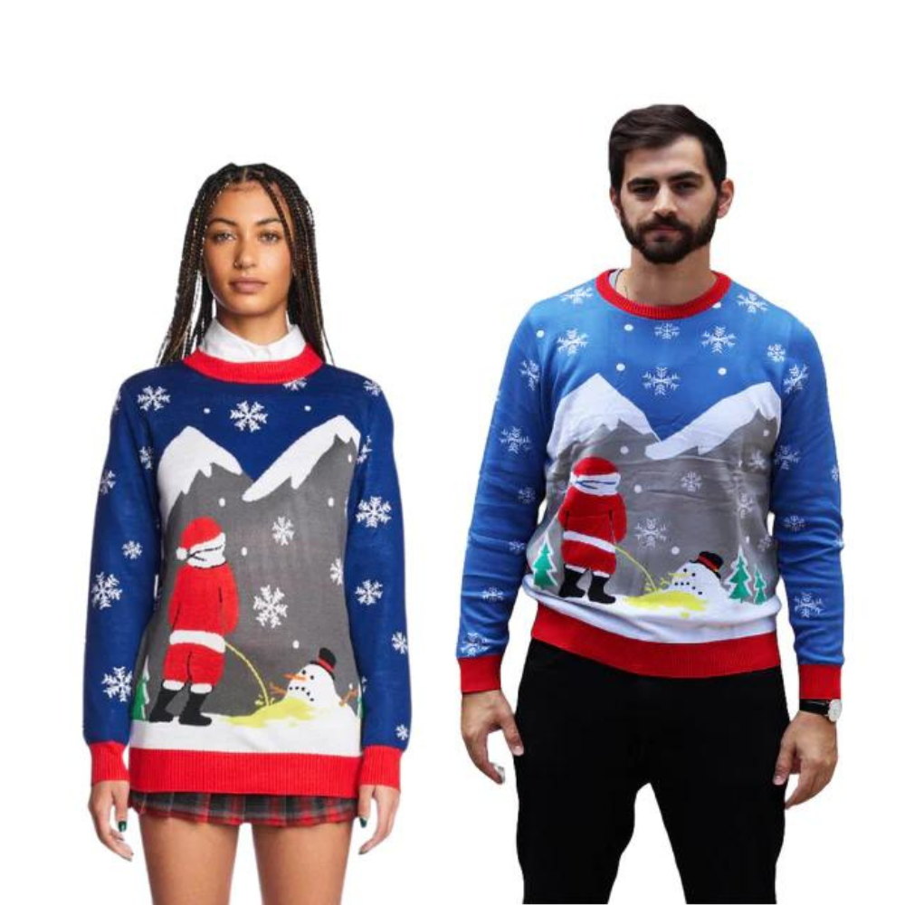 Couple - Santa Peeing On Melting Snowman Sweater
