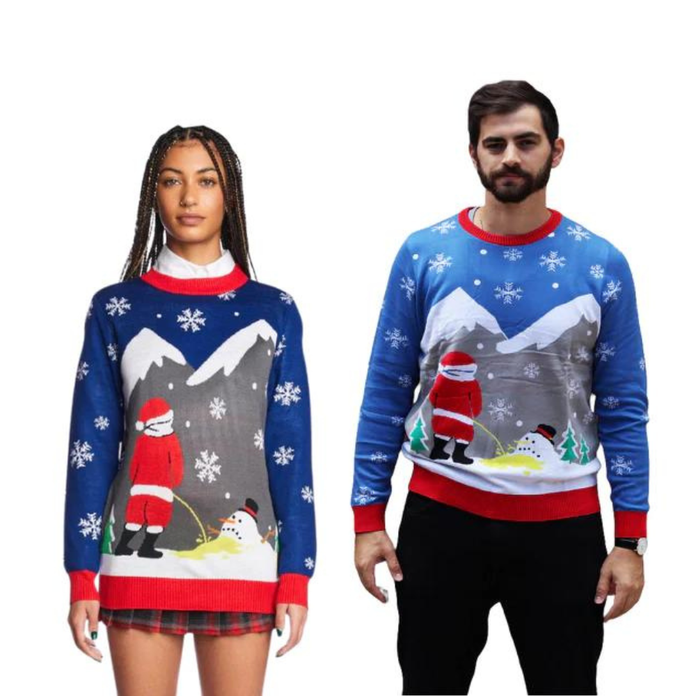 Couple - Santa Peeing On Melting Snowman  Sweater