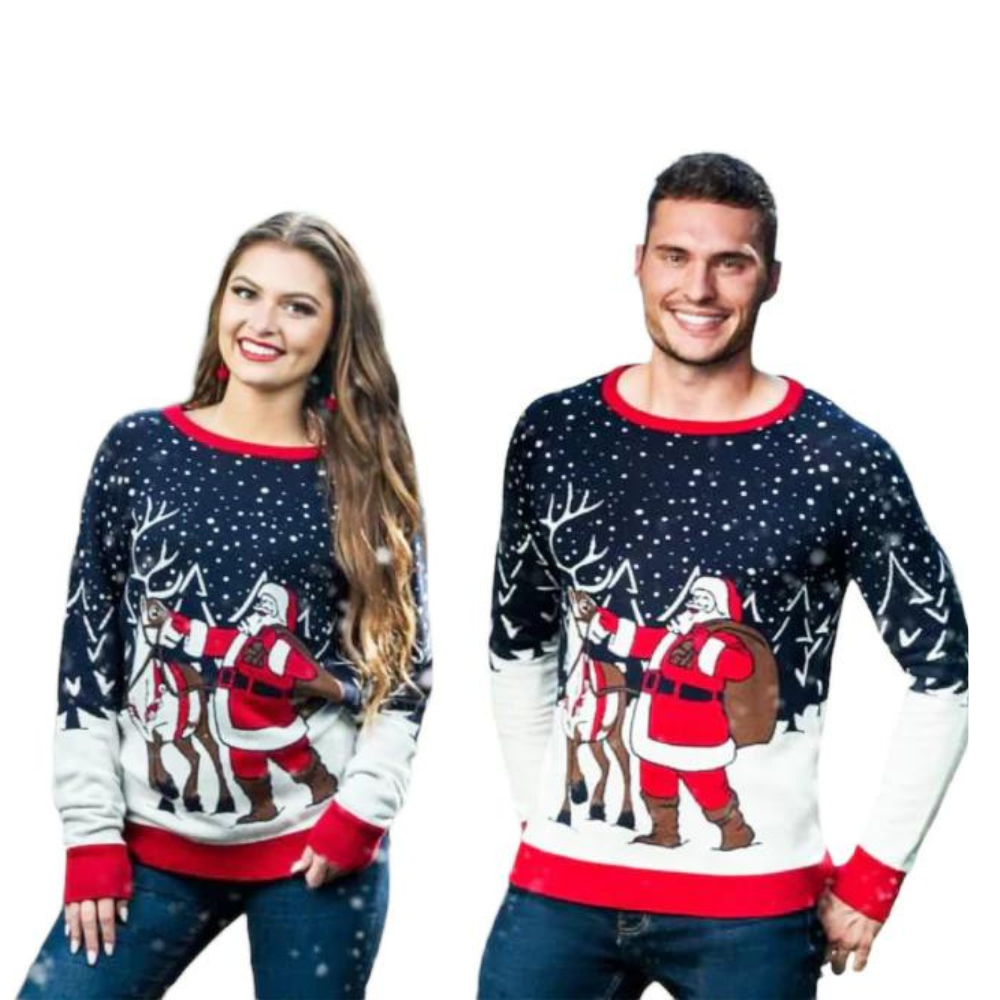 Couple - Santa And Reindeer Sweater
