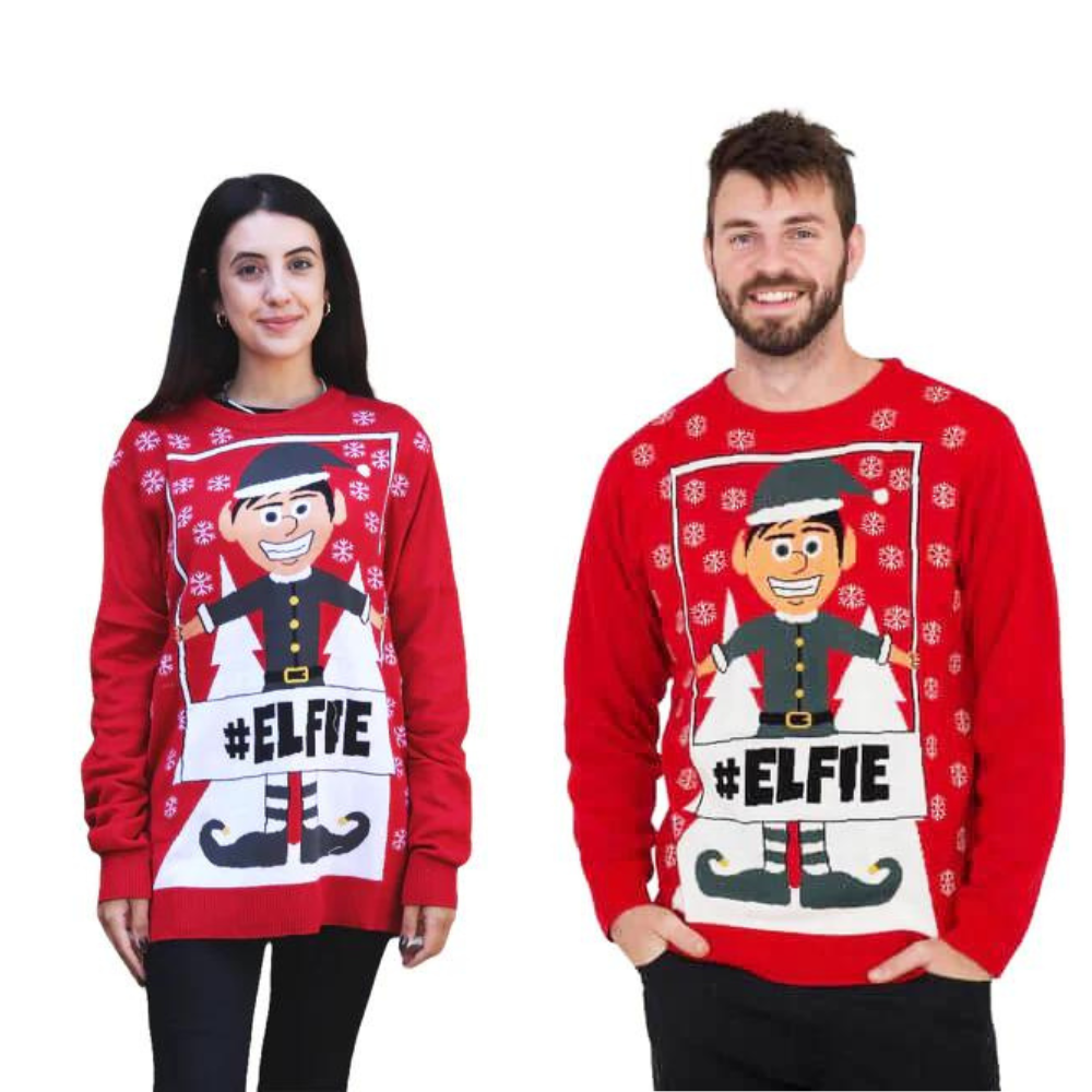Couple Elfie Hashtag Sweater