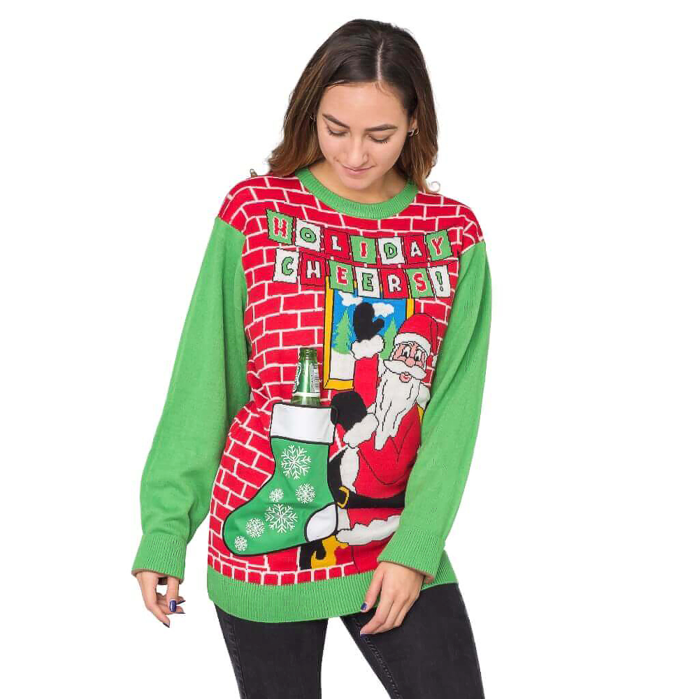 Holiday Cheers! Santa With Beer Holder Stocking  Sweater